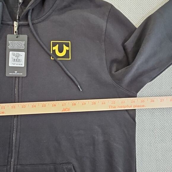 True Religion Full Zip Hoodie Men's XL NWT Black Long Sleeve Gold Sleeve - Picture 6 of 15